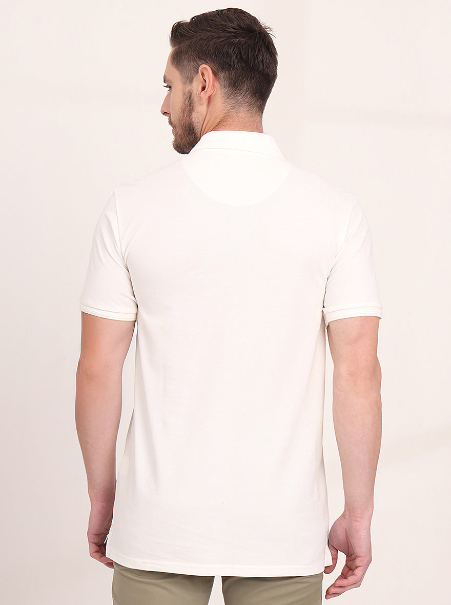 White Solid Slim Fit Polo T-Shirt | JadeBlue