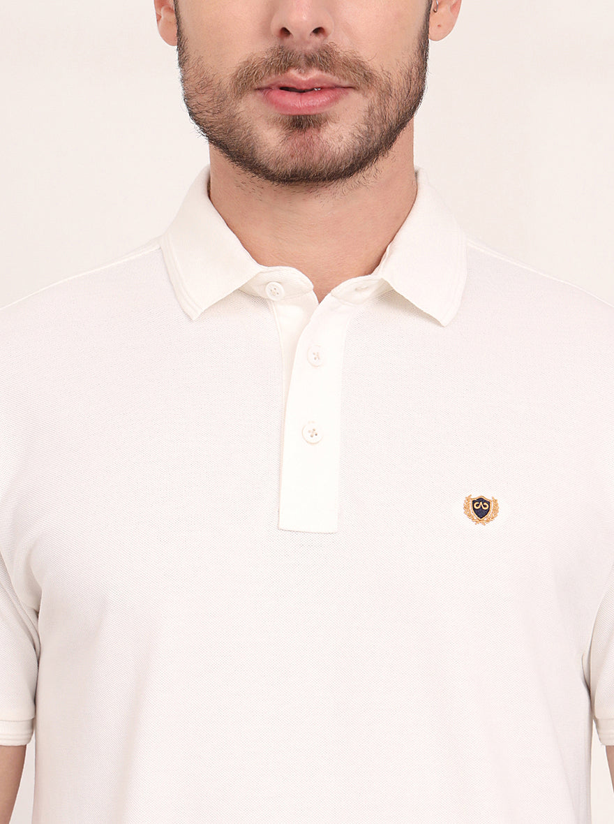 White Solid Slim Fit Polo T-Shirt | JadeBlue