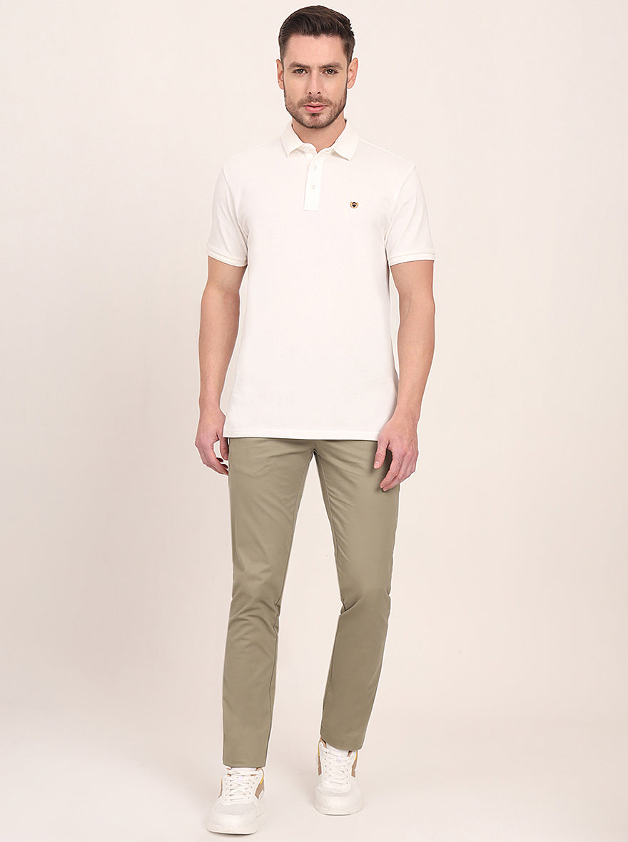 White Solid Slim Fit Polo T-Shirt | JadeBlue