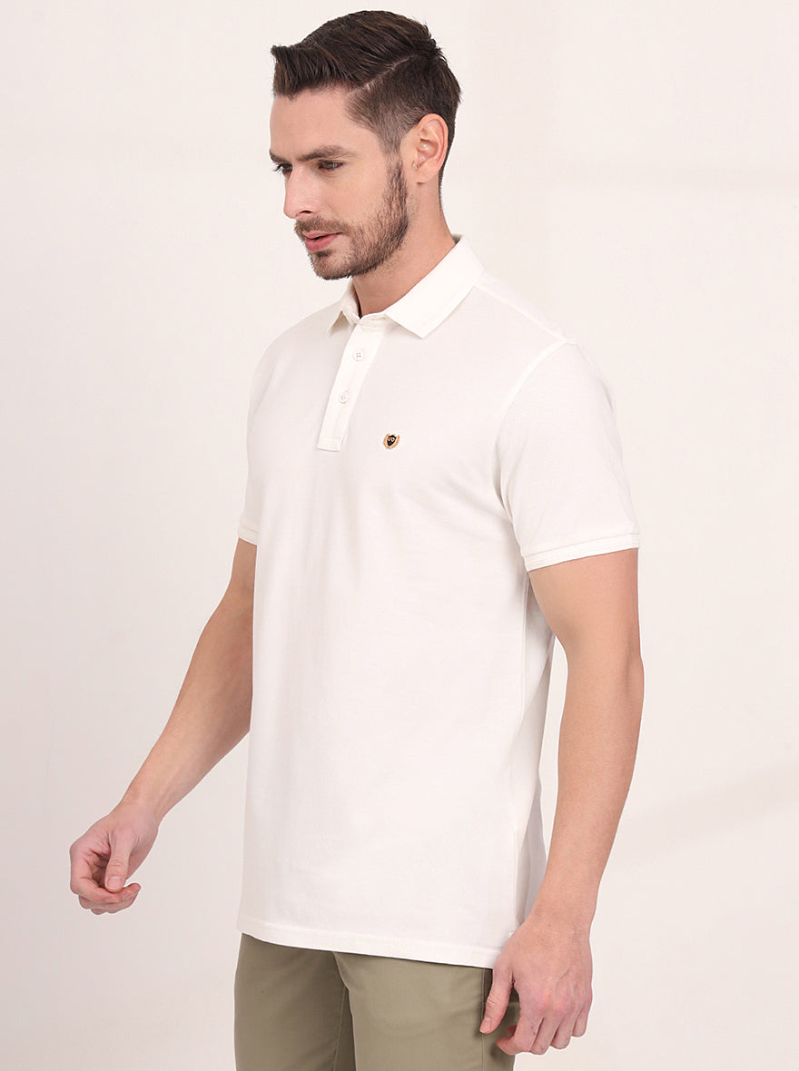 White Solid Slim Fit Polo T-Shirt | JadeBlue