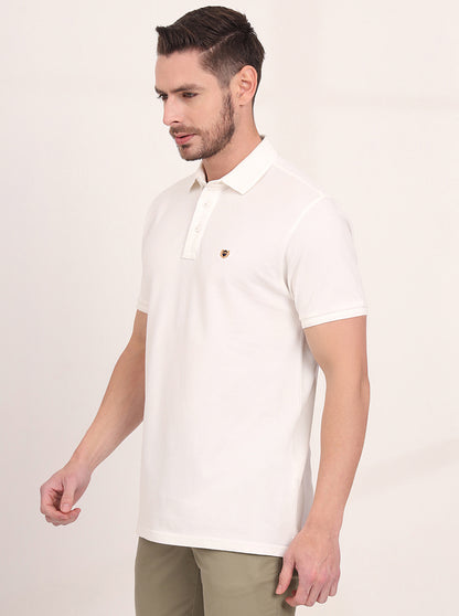 White Solid Slim Fit Polo T-Shirt | JadeBlue