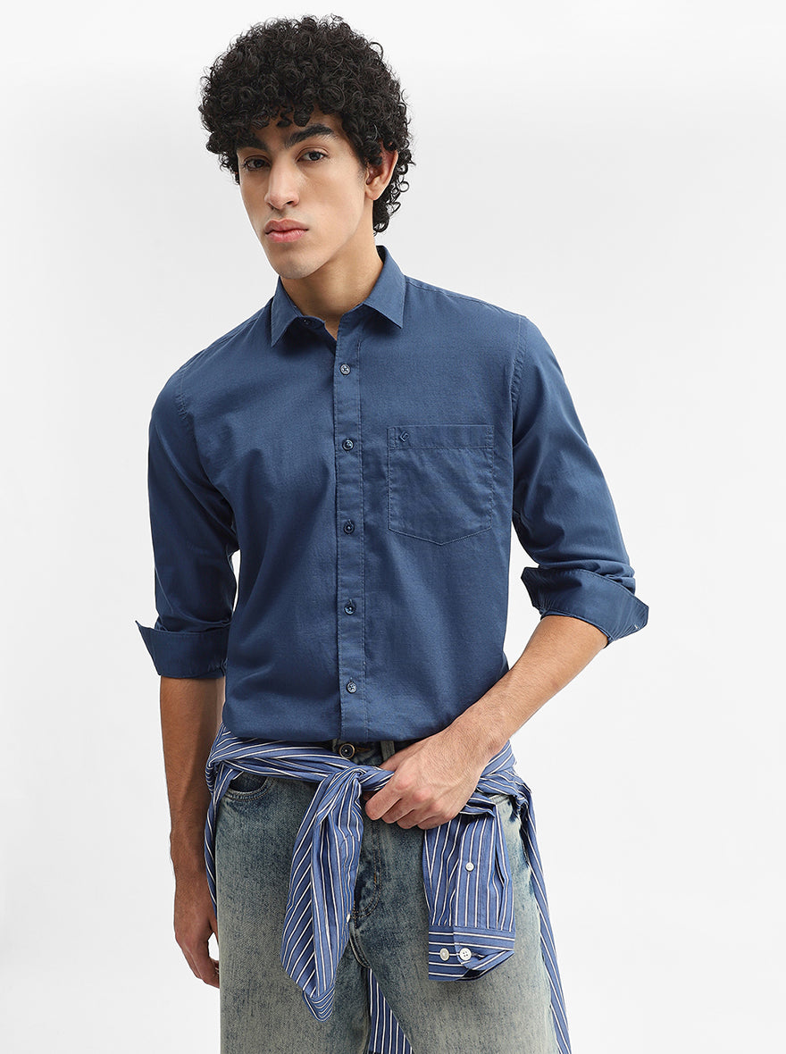 Teal Solid Smart Fit Semi Casual Shirt | Greenfibre