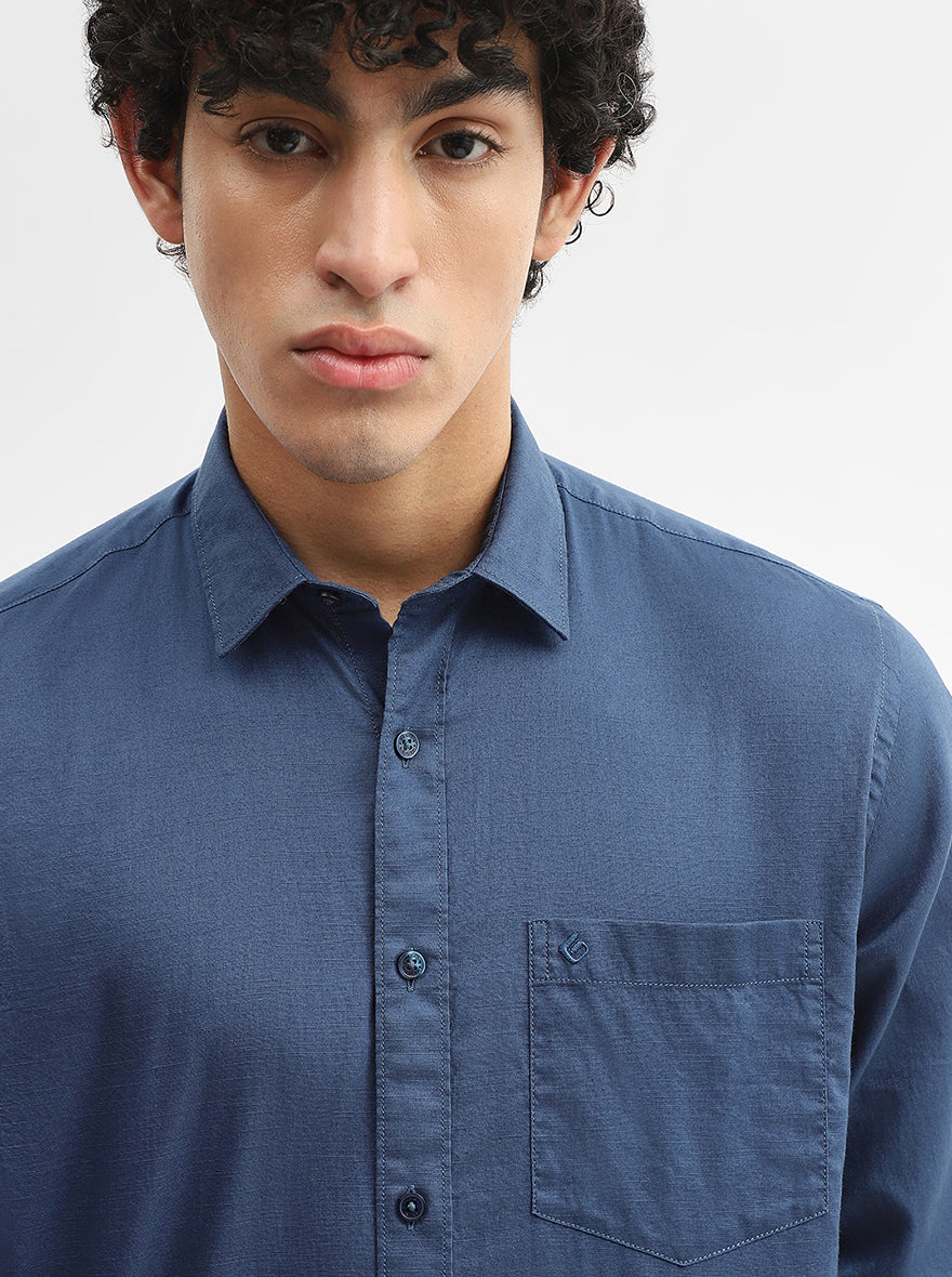 Teal Solid Smart Fit Semi Casual Shirt | Greenfibre