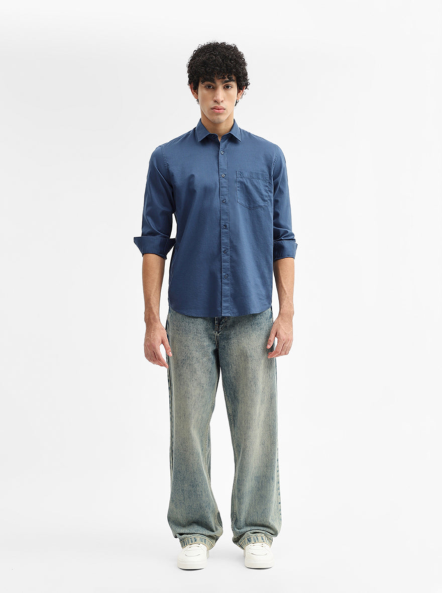 Teal Solid Smart Fit Semi Casual Shirt | Greenfibre