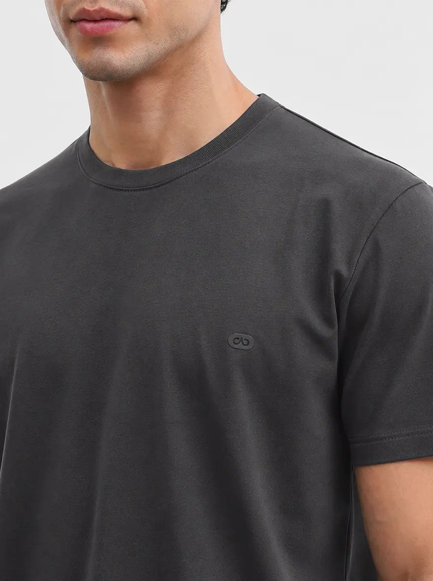 Dark Grey Solid Slim Fit T-Shirt | JadeBlue