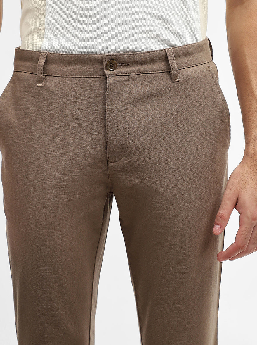 Brown Solid Uno Fit Casual Trouser | JadeBlue