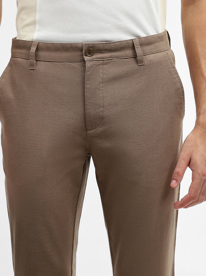 Brown Solid Uno Fit Casual Trouser | JadeBlue