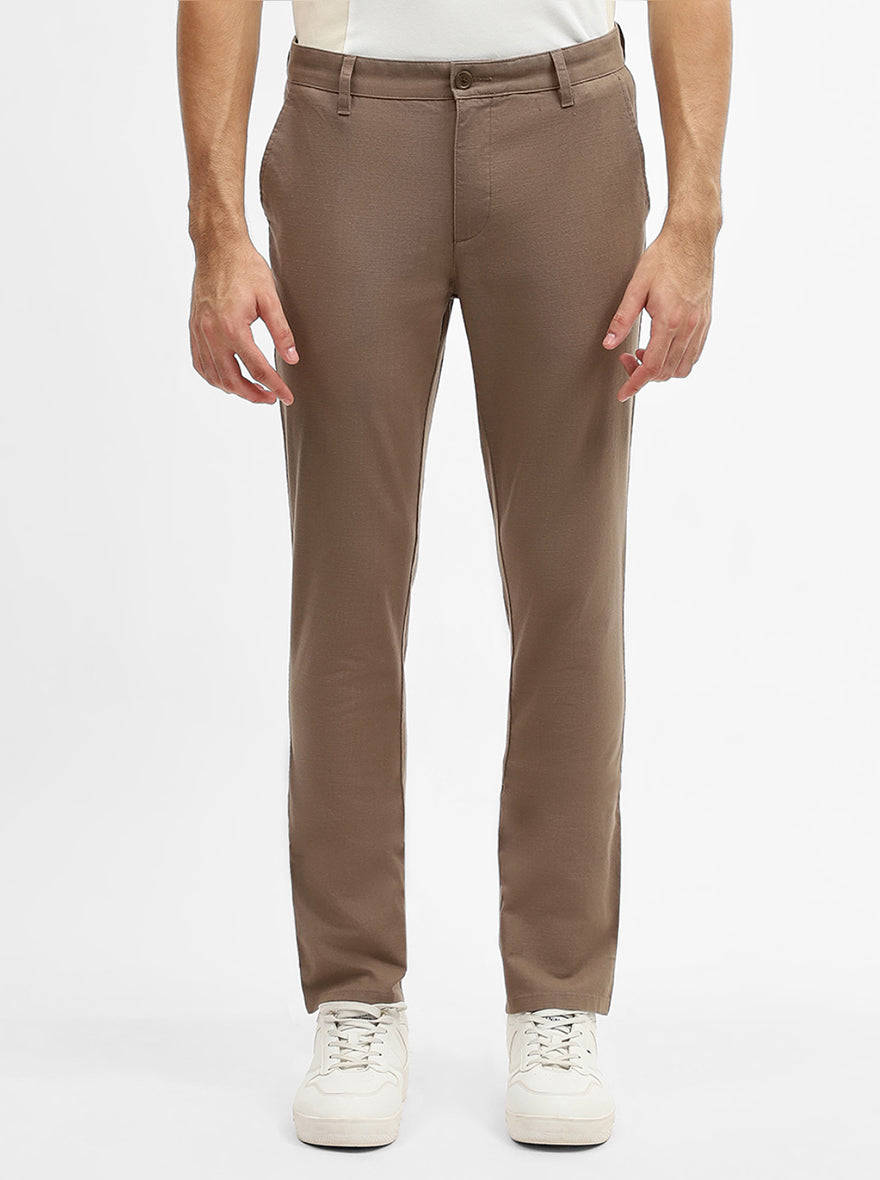 Brown Solid Uno Fit Casual Trouser | JadeBlue