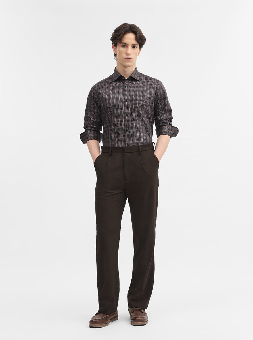 Blue & Fawn Checked Slim Fit Formal Shirt | Metal
