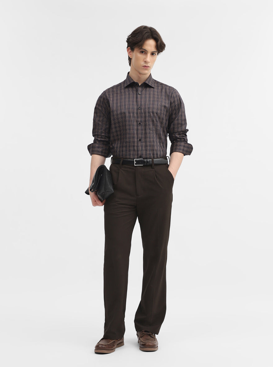 Blue & Fawn Checked Slim Fit Formal Shirt | Metal