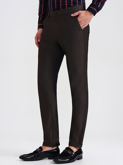 Brown Solid Slim Fit Club Wear Trouser | Wyre