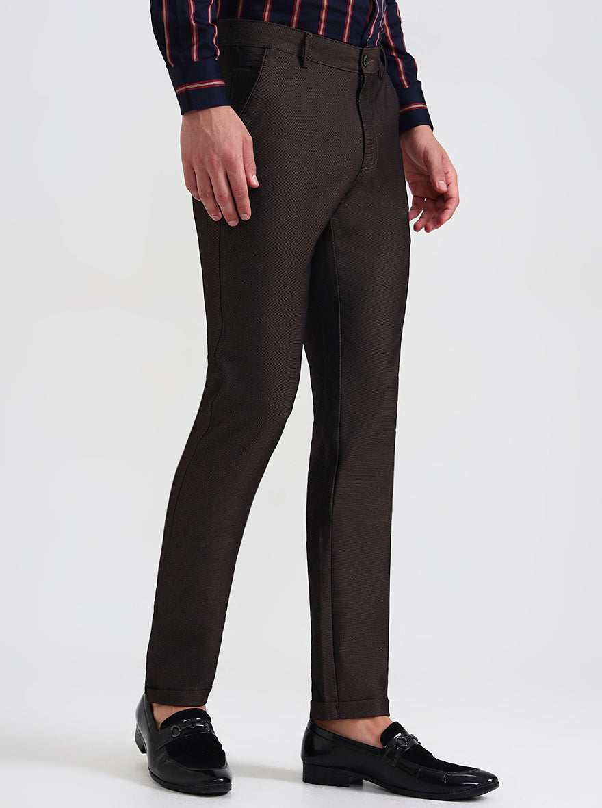Brown Solid Slim Fit Club Wear Trouser | Wyre