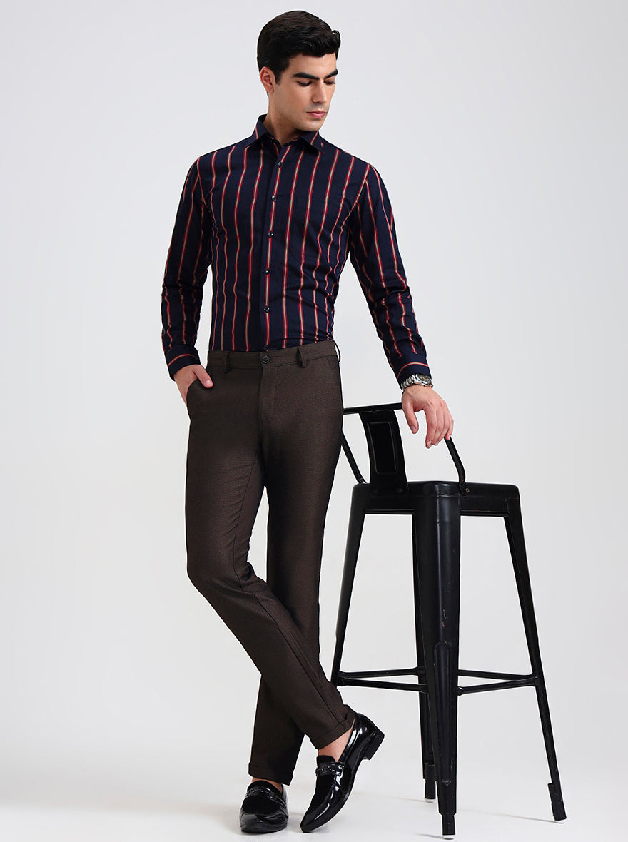 Brown Solid Slim Fit Club Wear Trouser | Wyre