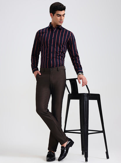 Brown Solid Slim Fit Club Wear Trouser | Wyre