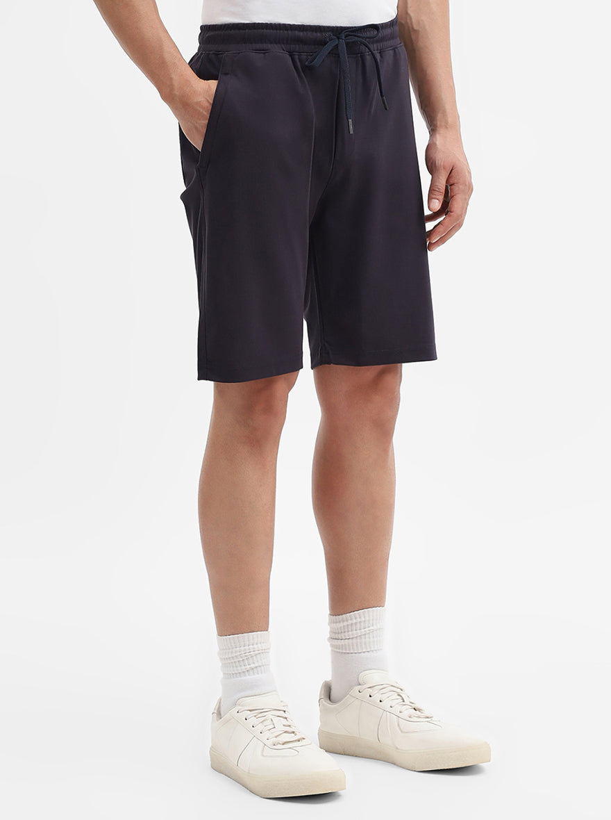 Navy Blue Solid Regular Fit Shorts | JadeBlue