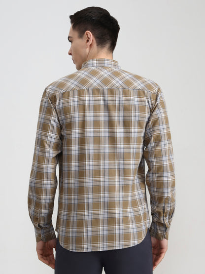 Light Olive Checked Slim Fit Casual Shirt | Greenfibre