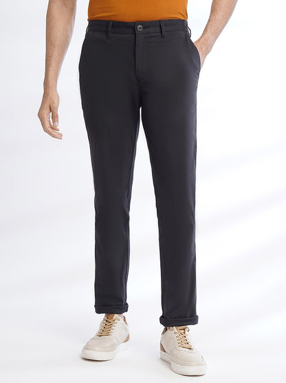 Black Solid Uno Fit Casual Trouser | JadeBlue