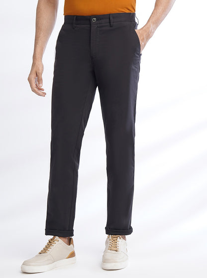 Black Solid Uno Fit Casual Trouser | JadeBlue