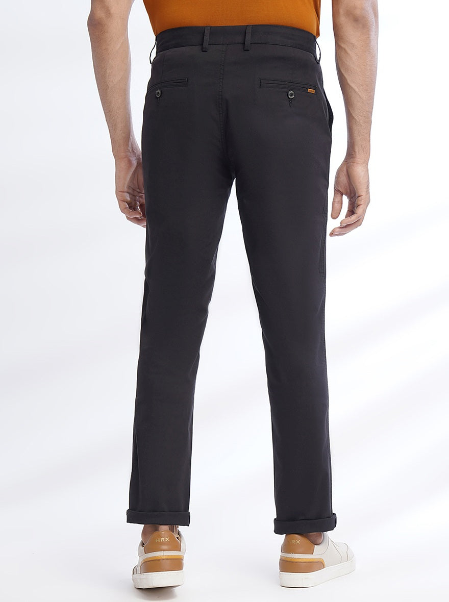 Black Solid Uno Fit Casual Trouser | JadeBlue
