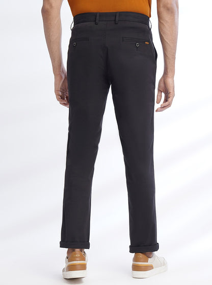 Black Solid Uno Fit Casual Trouser | JadeBlue