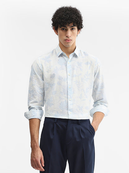 Blue & White Printed Slim Fit Casual Shirt | JadeBlue