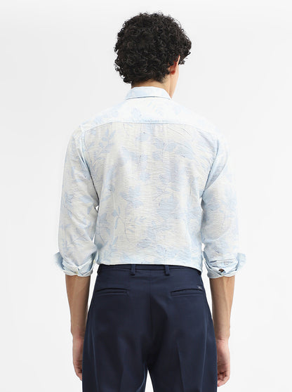 Blue & White Printed Slim Fit Casual Shirt | JadeBlue