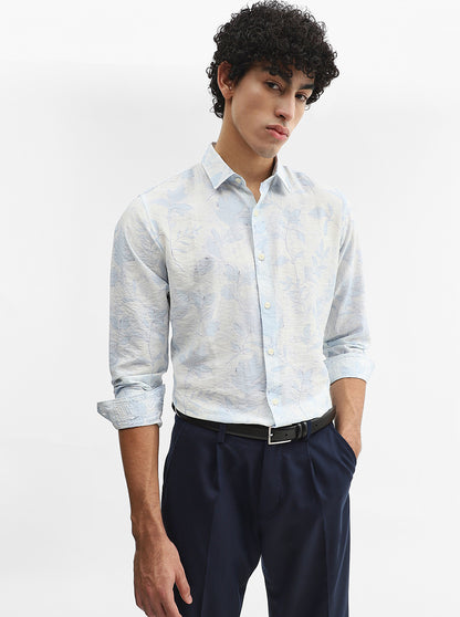 Blue & White Printed Slim Fit Casual Shirt | JadeBlue