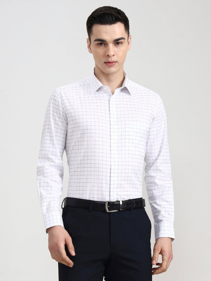 White & Blue Checked Regular Fit Formal Shirt | JadeBlue