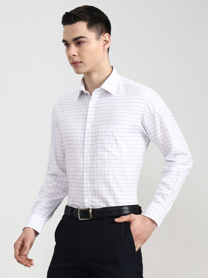 White & Blue Checked Regular Fit Formal Shirt | JadeBlue