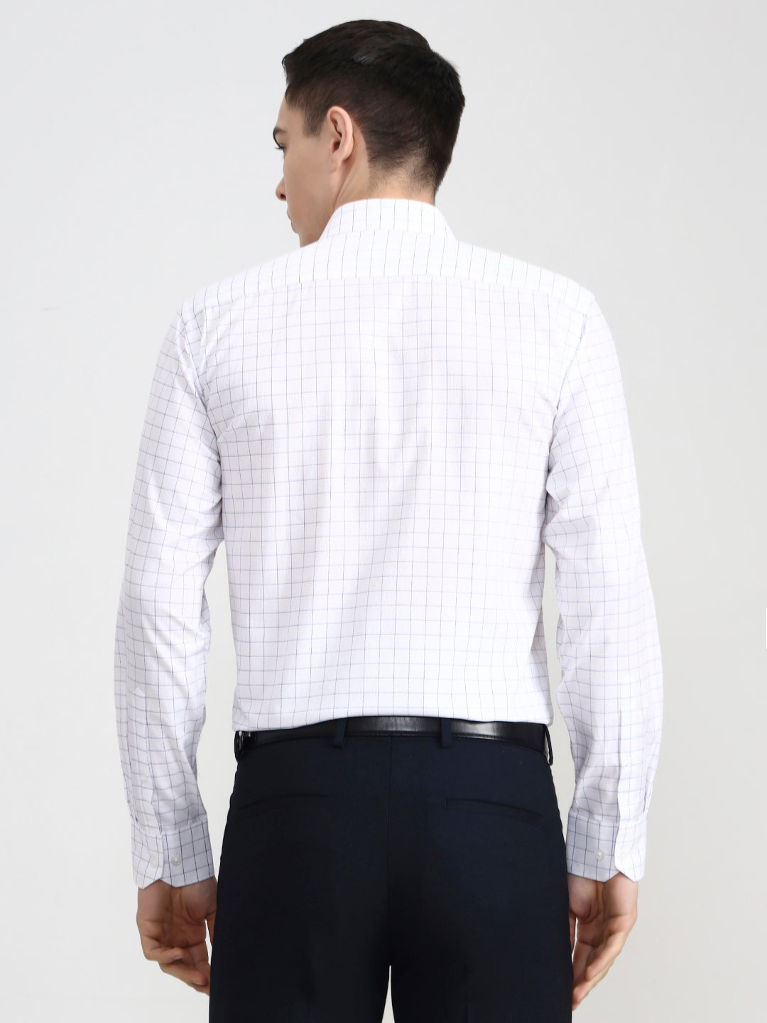 White & Blue Checked Regular Fit Formal Shirt | JadeBlue