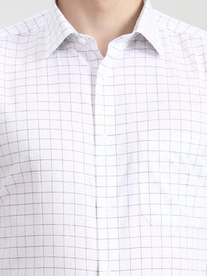 White & Blue Checked Regular Fit Formal Shirt | JadeBlue