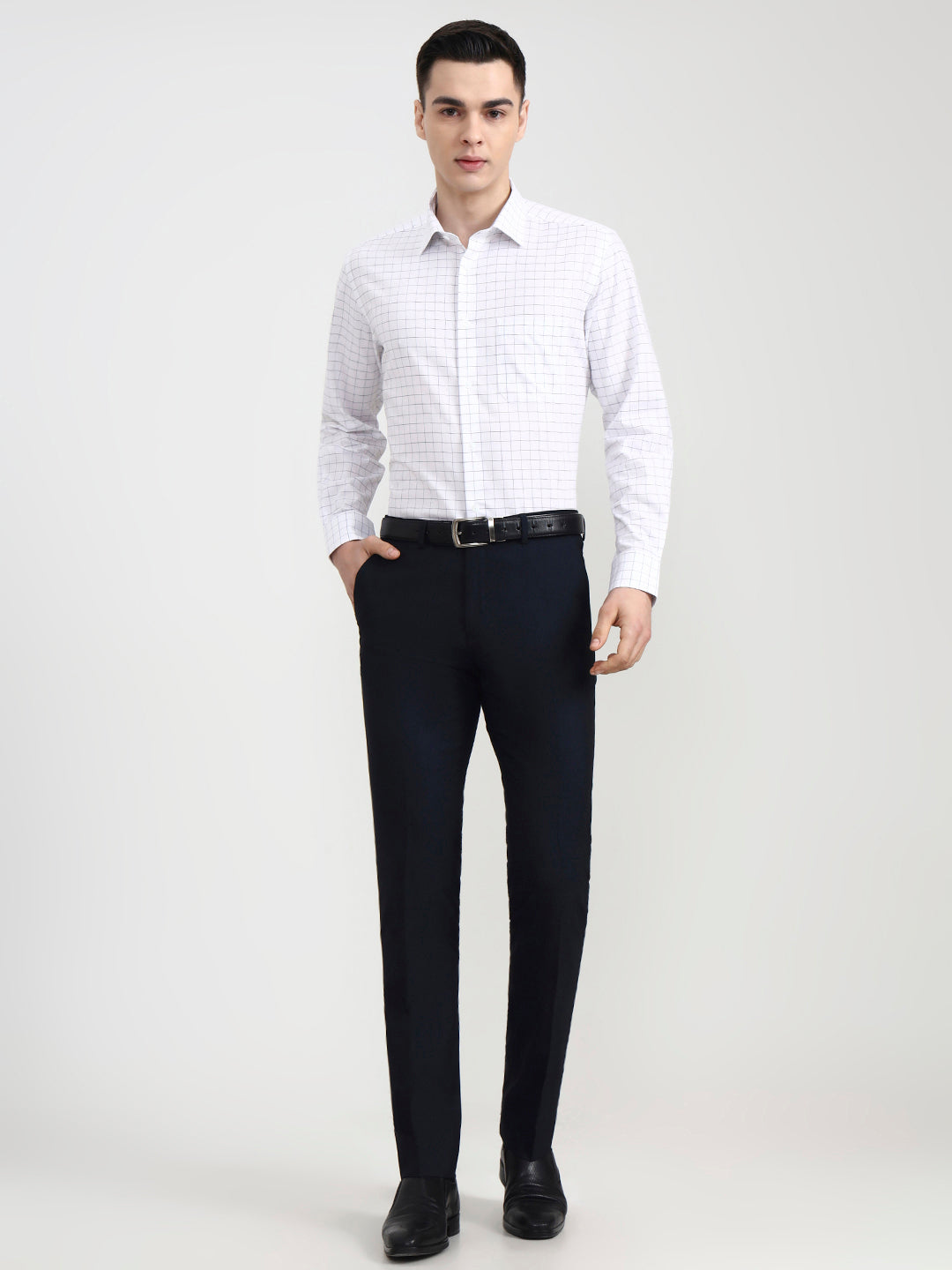 White & Blue Checked Regular Fit Formal Shirt | JadeBlue