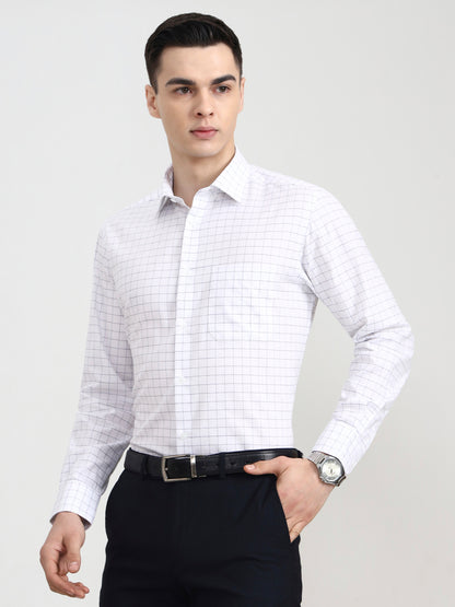 White & Blue Checked Regular Fit Formal Shirt | JadeBlue