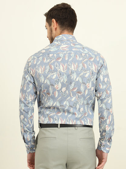 Blue Printed Slim Fit Party Wear Shirt | Wyre