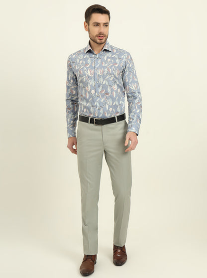 Blue Printed Slim Fit Party Wear Shirt | Wyre