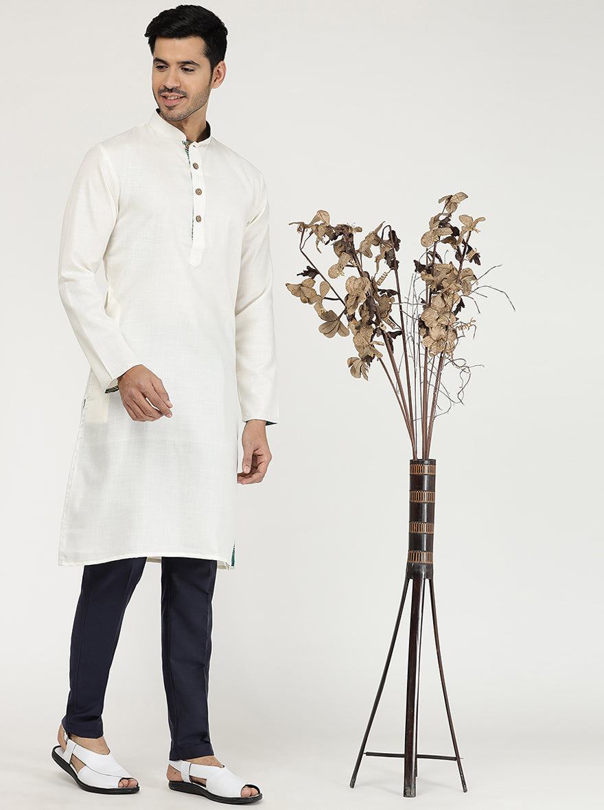 Milky White Solid Cotton Blend Kurta | The Kurta Company