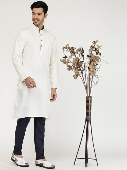 Milky White Solid Cotton Blend Kurta | The Kurta Company