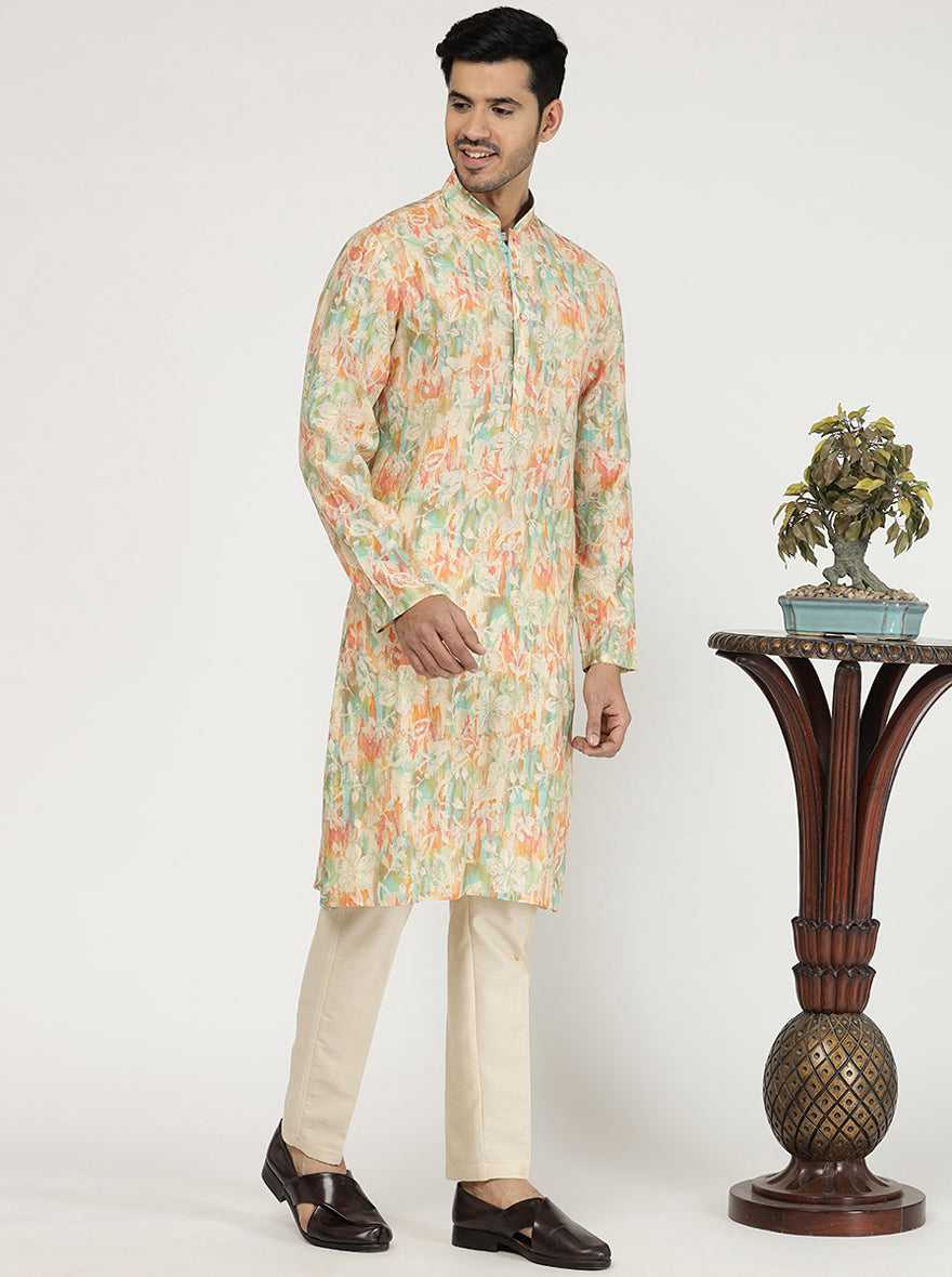 Multicolor Printed Cotton Poly Blend Kurta | The Kurta Company