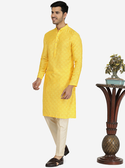 Vibrant Yellow Self-Textured Kurta | The Kurta Company