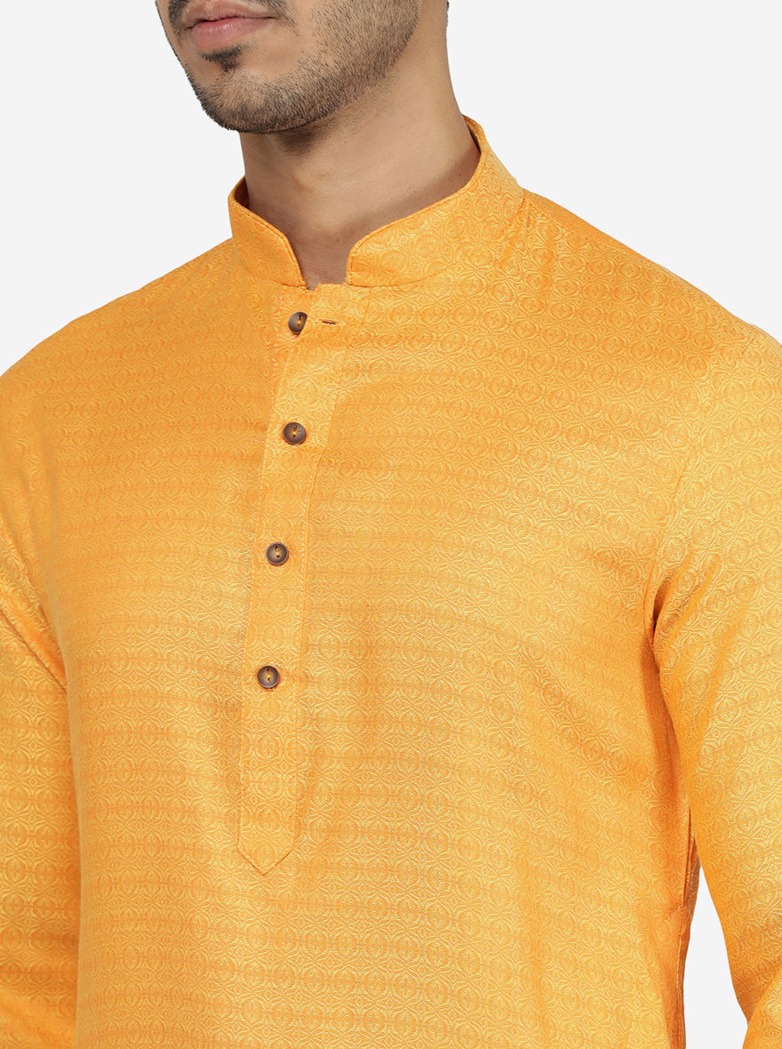 Amber Yellow Printed Cotton Blend Kurta | The Kurta Company