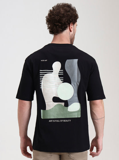 Black Printed Oversize Fit T-Shirt | Greenfibre