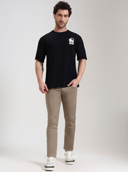 Black Printed Oversize Fit T-Shirt | Greenfibre