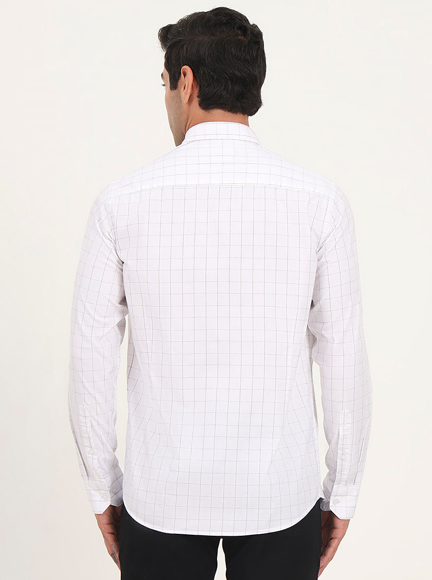 White Checked Slim Fit Semi Casual Shirt | JadeBlue