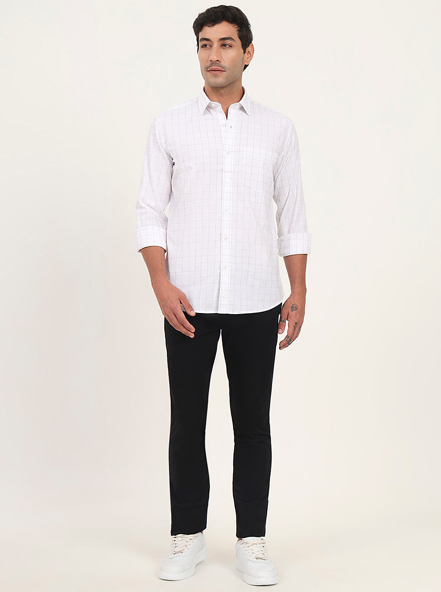 White Checked Slim Fit Semi Casual Shirt | JadeBlue