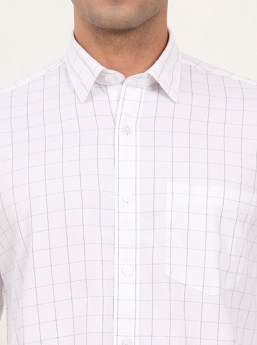White Checked Slim Fit Semi Casual Shirt | JadeBlue