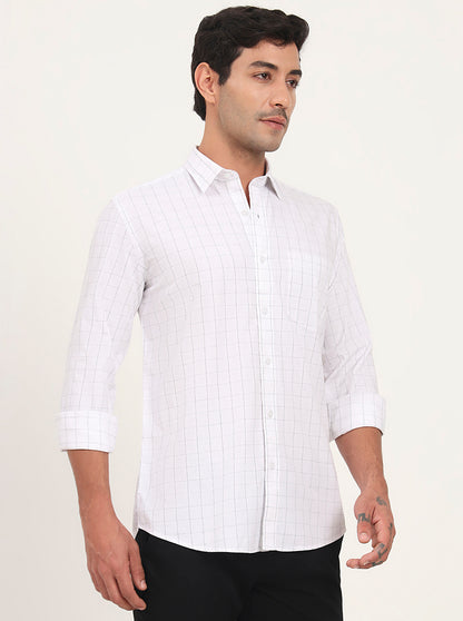 White Checked Slim Fit Semi Casual Shirt | JadeBlue