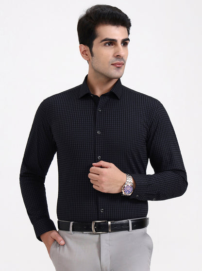Dark Grey Checked Slim Fit Party Wear Shirt | Greenfibre