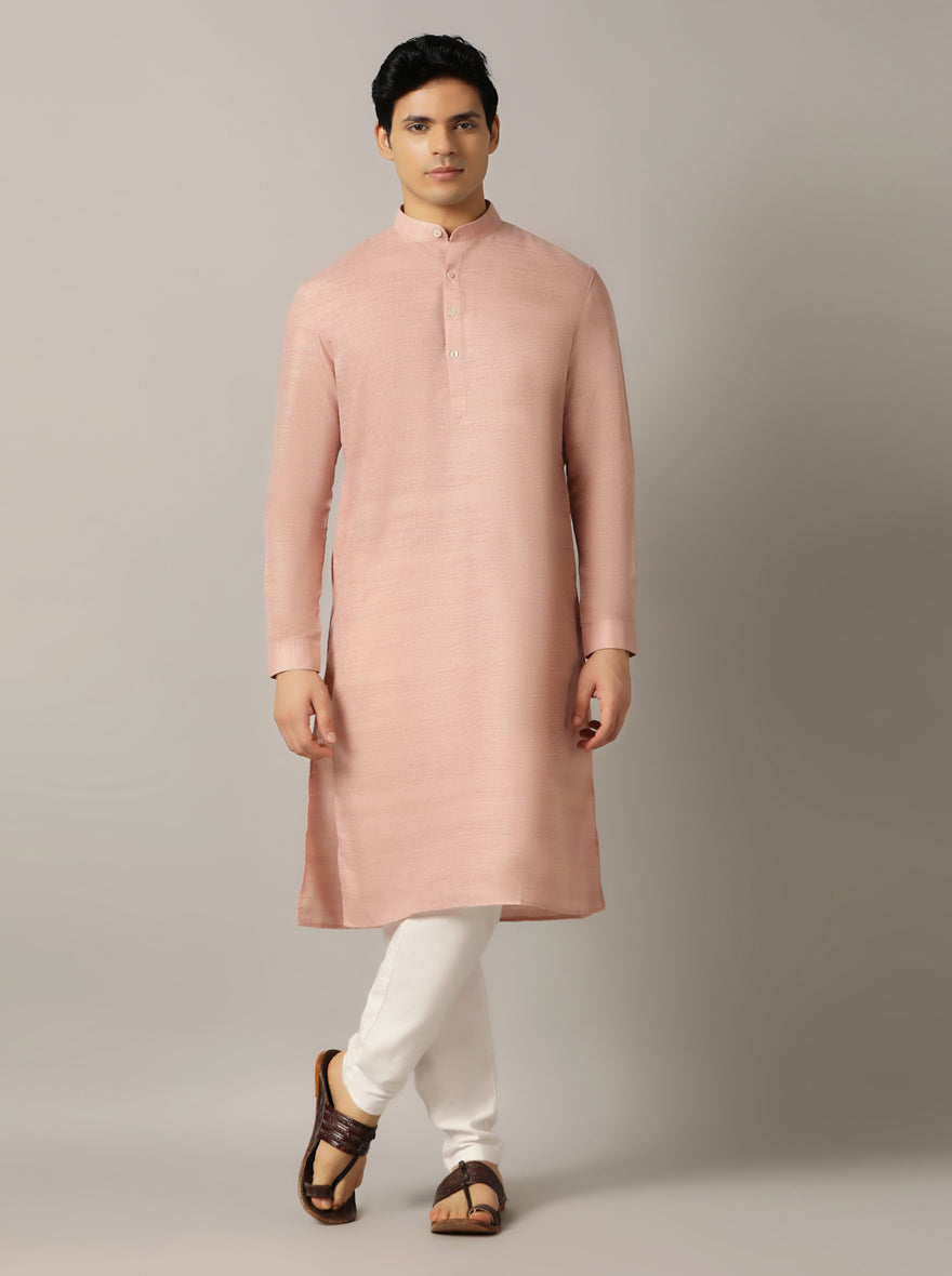 Dusty Pink Solid Regular Fit Modi Kurta | JadeBlue