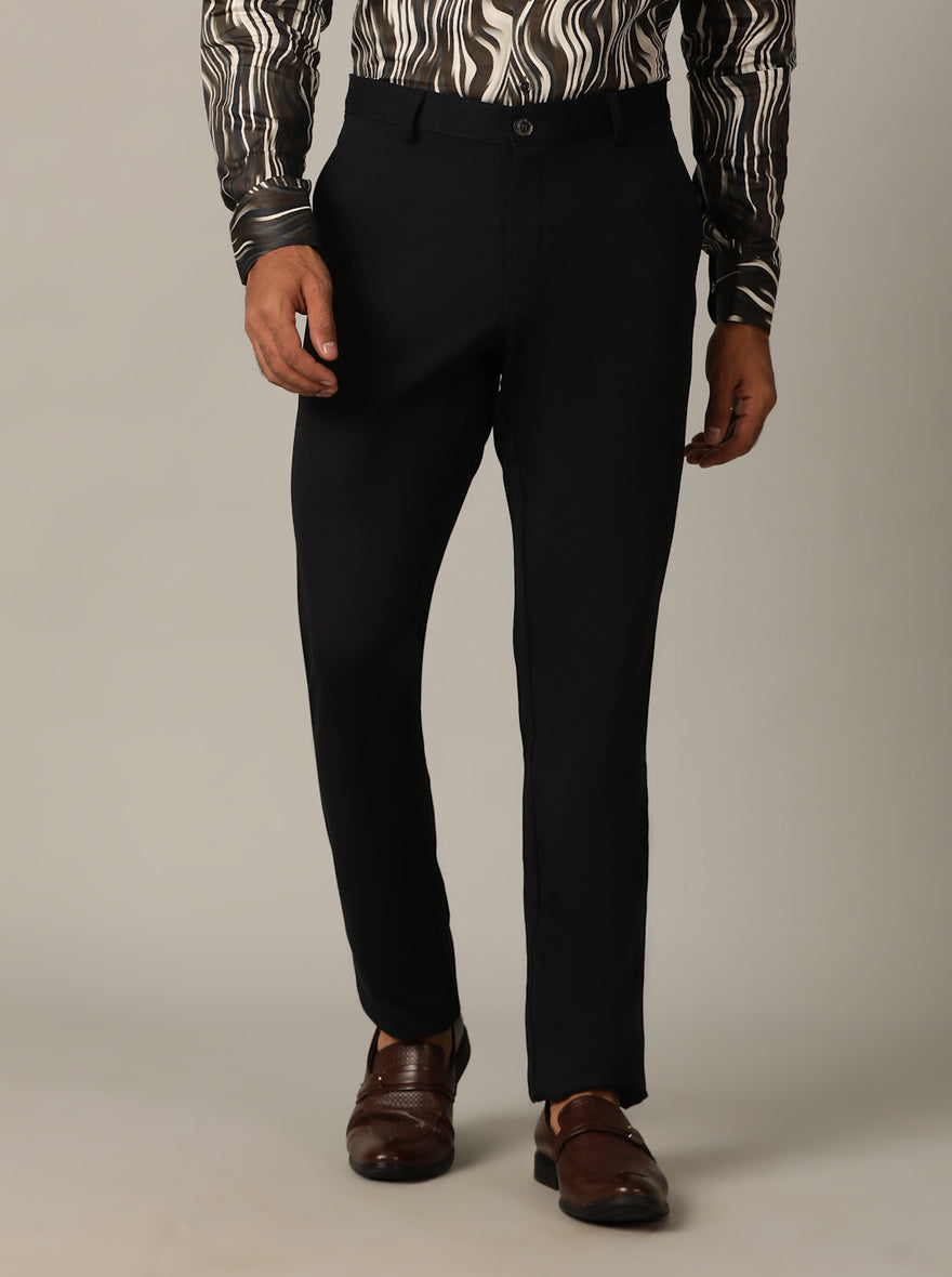 Navy Blue Solid Slim Fit Club Wear Trouser | JB Studio