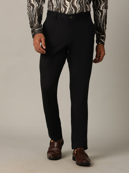 Navy Blue Solid Slim Fit Club Wear Trouser | JB Studio